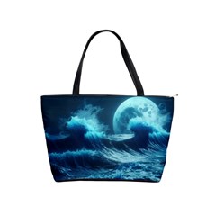 Moonlight High Tide Storm Tsunami Waves Ocean Sea Classic Shoulder Handbag by Ravend