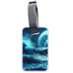 Moonlight High Tide Storm Tsunami Waves Ocean Sea Luggage Tag (two Sides) by Ravend