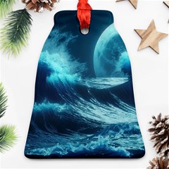 Moonlight High Tide Storm Tsunami Waves Ocean Sea Ornament (bell) by Ravend