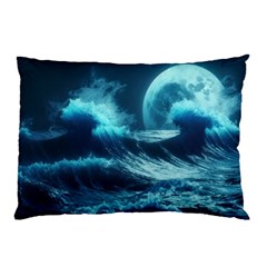 Moonlight High Tide Storm Tsunami Waves Ocean Sea Pillow Case (two Sides) by Ravend