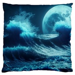 Moonlight High Tide Storm Tsunami Waves Ocean Sea Large Cushion Case (one Side) by Ravend