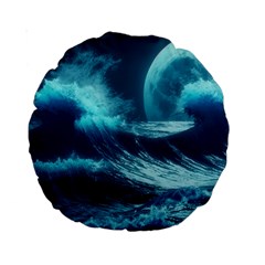 Moonlight High Tide Storm Tsunami Waves Ocean Sea Standard 15  Premium Round Cushions by Ravend