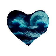 Moonlight High Tide Storm Tsunami Waves Ocean Sea Standard 16  Premium Heart Shape Cushions by Ravend