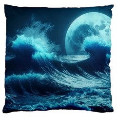 Moonlight High Tide Storm Tsunami Waves Ocean Sea Standard Premium Plush Fleece Cushion Case (one Side) by Ravend