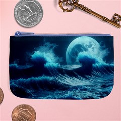 Moonlight High Tide Storm Tsunami Waves Ocean Sea Large Coin Purse by Ravend