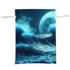 Moonlight High Tide Storm Tsunami Waves Ocean Sea Lightweight Drawstring Pouch (xl) by Ravend