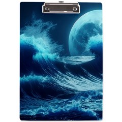 Moonlight High Tide Storm Tsunami Waves Ocean Sea A4 Acrylic Clipboard by Ravend