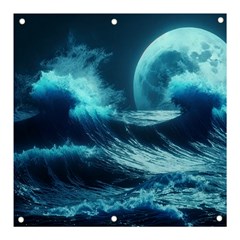 Moonlight High Tide Storm Tsunami Waves Ocean Sea Banner And Sign 3  X 3  by Ravend