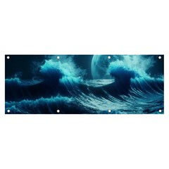 Moonlight High Tide Storm Tsunami Waves Ocean Sea Banner And Sign 8  X 3  by Ravend