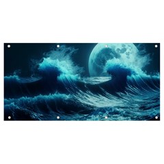 Moonlight High Tide Storm Tsunami Waves Ocean Sea Banner And Sign 8  X 4  by Ravend