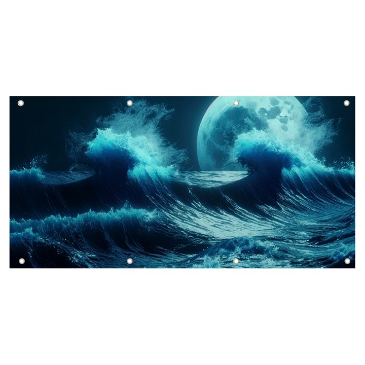 Moonlight High Tide Storm Tsunami Waves Ocean Sea Banner and Sign 8  x 4 