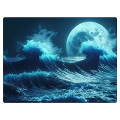 Moonlight High Tide Storm Tsunami Waves Ocean Sea Premium Plush Fleece Blanket (extra Small) by Ravend