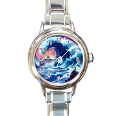 Storm Tsunami Waves Ocean Sea Nautical Nature Round Italian Charm Watch