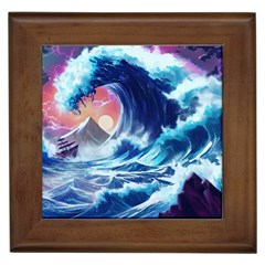 Storm Tsunami Waves Ocean Sea Nautical Nature Framed Tile