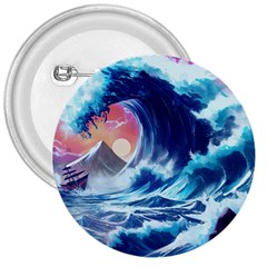 Storm Tsunami Waves Ocean Sea Nautical Nature 3  Buttons