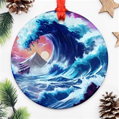 Storm Tsunami Waves Ocean Sea Nautical Nature Ornament (round) by Ravend