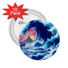 Storm Tsunami Waves Ocean Sea Nautical Nature 2.25  Buttons (10 pack) 