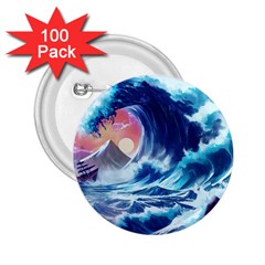 Storm Tsunami Waves Ocean Sea Nautical Nature 2.25  Buttons (100 pack) 