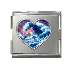 Storm Tsunami Waves Ocean Sea Nautical Nature Mega Link Heart Italian Charm (18mm)