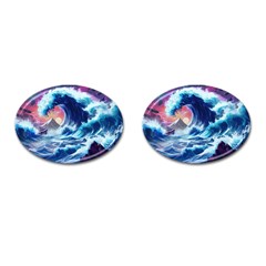 Storm Tsunami Waves Ocean Sea Nautical Nature Cufflinks (Oval)