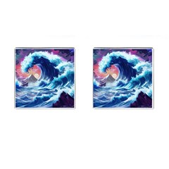 Storm Tsunami Waves Ocean Sea Nautical Nature Cufflinks (Square)