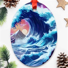 Storm Tsunami Waves Ocean Sea Nautical Nature Oval Ornament (Two Sides)