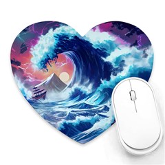 Storm Tsunami Waves Ocean Sea Nautical Nature Heart Mousepad by Ravend