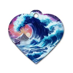 Storm Tsunami Waves Ocean Sea Nautical Nature Dog Tag Heart (One Side)