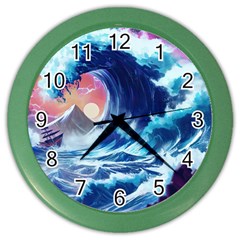 Storm Tsunami Waves Ocean Sea Nautical Nature Color Wall Clock