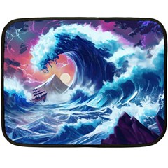 Storm Tsunami Waves Ocean Sea Nautical Nature One Side Fleece Blanket (mini) by Ravend