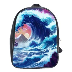 Storm Tsunami Waves Ocean Sea Nautical Nature School Bag (Large)