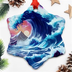 Storm Tsunami Waves Ocean Sea Nautical Nature Snowflake Ornament (Two Sides)