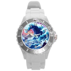 Storm Tsunami Waves Ocean Sea Nautical Nature Round Plastic Sport Watch (L)