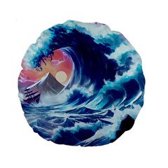 Storm Tsunami Waves Ocean Sea Nautical Nature Standard 15  Premium Round Cushions