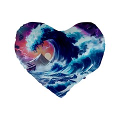 Storm Tsunami Waves Ocean Sea Nautical Nature Standard 16  Premium Heart Shape Cushions