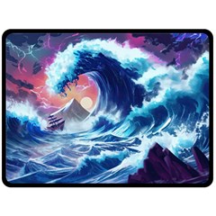 Storm Tsunami Waves Ocean Sea Nautical Nature Fleece Blanket (large) by Ravend