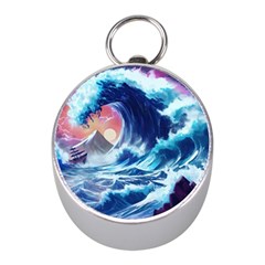 Storm Tsunami Waves Ocean Sea Nautical Nature Mini Silver Compasses