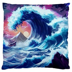 Storm Tsunami Waves Ocean Sea Nautical Nature Standard Premium Plush Fleece Cushion Case (One Side)