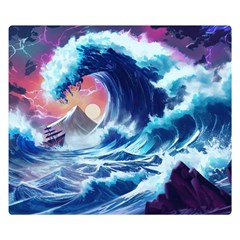 Storm Tsunami Waves Ocean Sea Nautical Nature Premium Plush Fleece Blanket (small) by Ravend