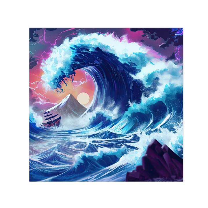 Storm Tsunami Waves Ocean Sea Nautical Nature Square Satin Scarf (30  x 30 )