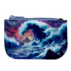 Storm Tsunami Waves Ocean Sea Nautical Nature Large Coin Purse by Ravend