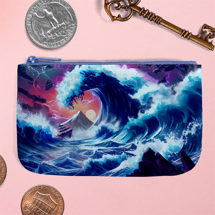 Storm Tsunami Waves Ocean Sea Nautical Nature Large Coin Purse