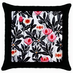 Beautiful Elegant Botanical Flowers Throw Pillow Case (black) by GardenOfOphir