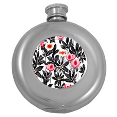 Beautiful Elegant Botanical Flowers Round Hip Flask (5 Oz) by GardenOfOphir