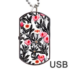 Beautiful Elegant Botanical Flowers Dog Tag Usb Flash (two Sides) by GardenOfOphir