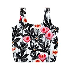 Beautiful Elegant Botanical Flowers Full Print Recycle Bag (m) by GardenOfOphir