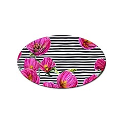 Pink Flowers Black Stripes Sticker Oval (10 Pack) by GardenOfOphir