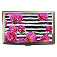 Pink Flowers Black Stripes Cigarette Money Case by GardenOfOphir