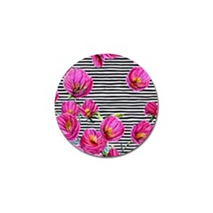 Pink Flowers Black Stripes Golf Ball Marker by GardenOfOphir