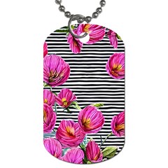 Pink Flowers Black Stripes Dog Tag (two Sides) by GardenOfOphir